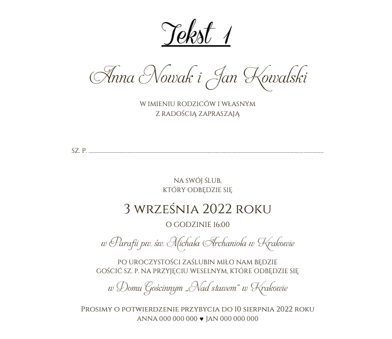 Zaproszenia składane prostokątne PR16 – wzór