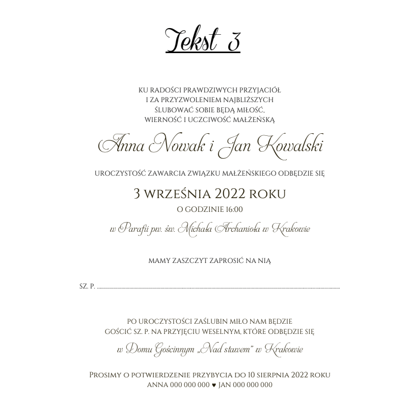 Zaproszenia składane prostokątne PR16 – wzór