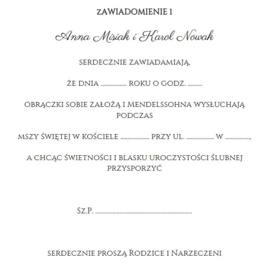 Zaproszenia LoveDate – wzór