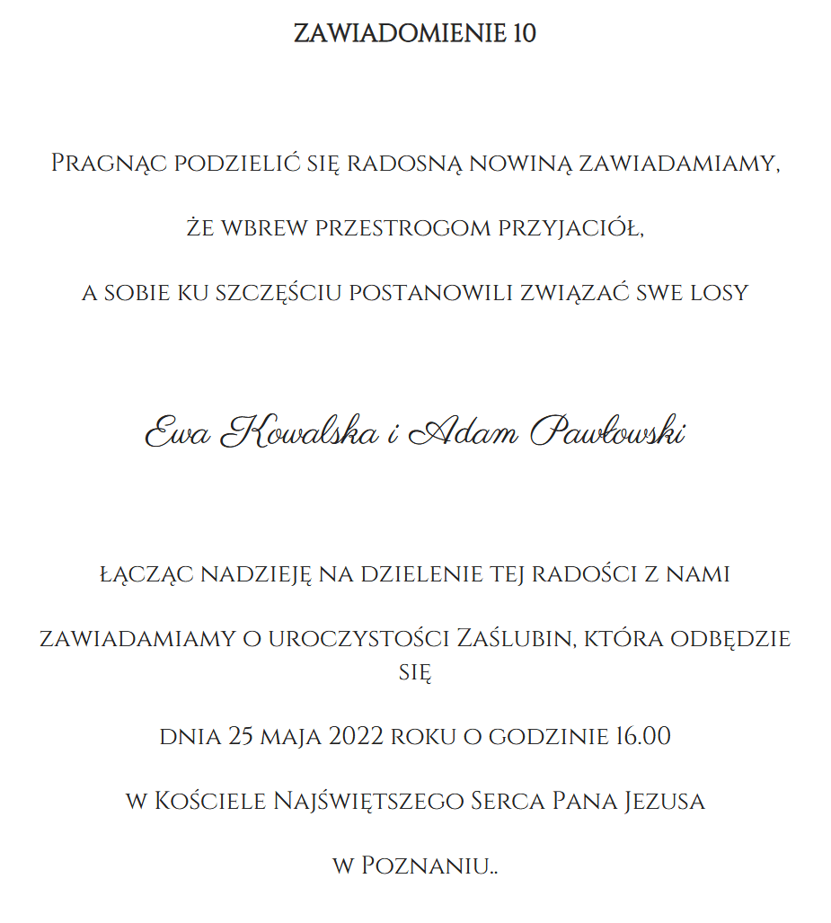 Zaproszenia LoveDate – wzór