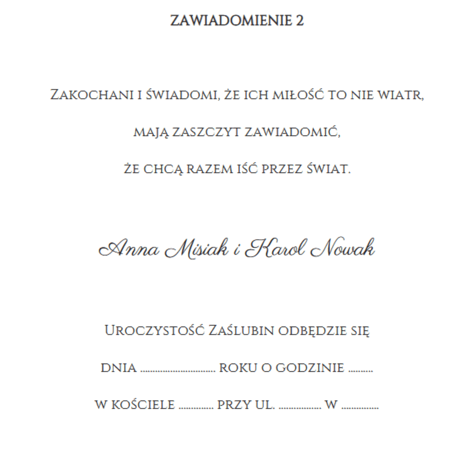 Zaproszenia składane prostokątne PR16 – wzór