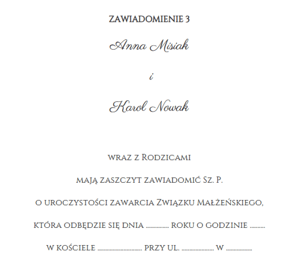 Zaproszenia składane prostokątne PR16 – wzór