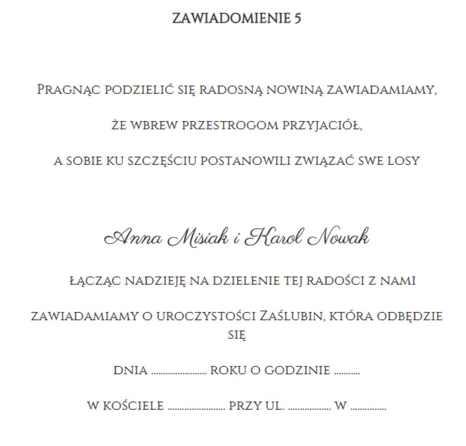 Zaproszenia składane prostokątne PR16 – wzór