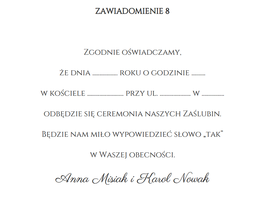 Zaproszenia składane prostokątne PR16 – wzór