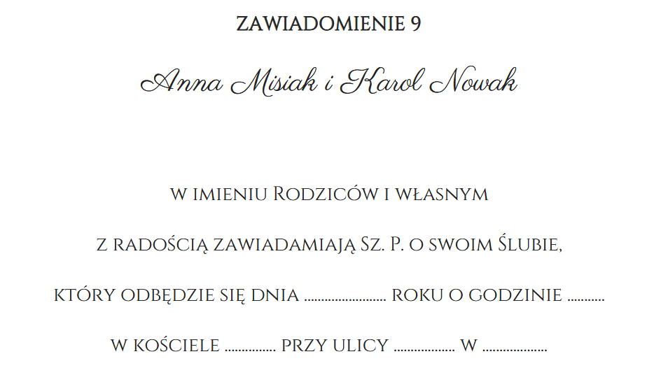 Zaproszenia składane prostokątne PR16 – wzór