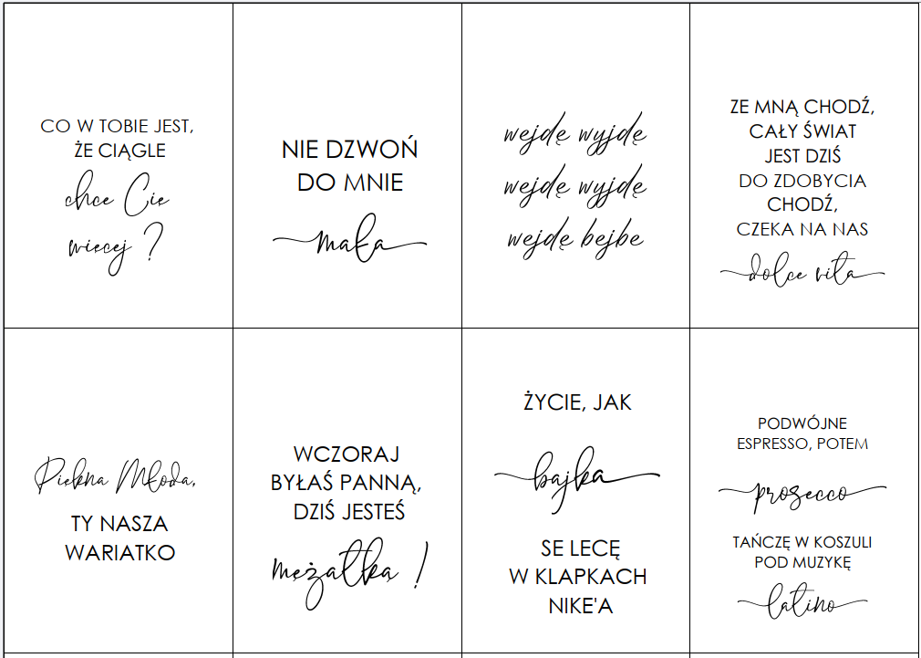 Zawieszki na wesele z tekstami piosenek 100 szt - part 2 - obrazek 4