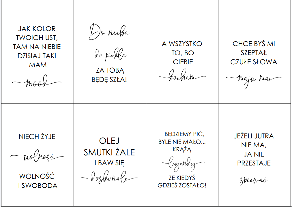 Zawieszki na wesele z tekstami piosenek 100 szt - part 2 - obrazek 5
