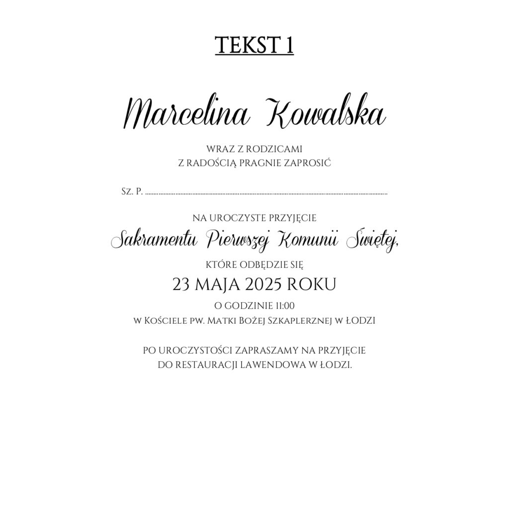 ZAPROSZENIE NA KOMUNIĘ ŚW. ZK10 – wzór