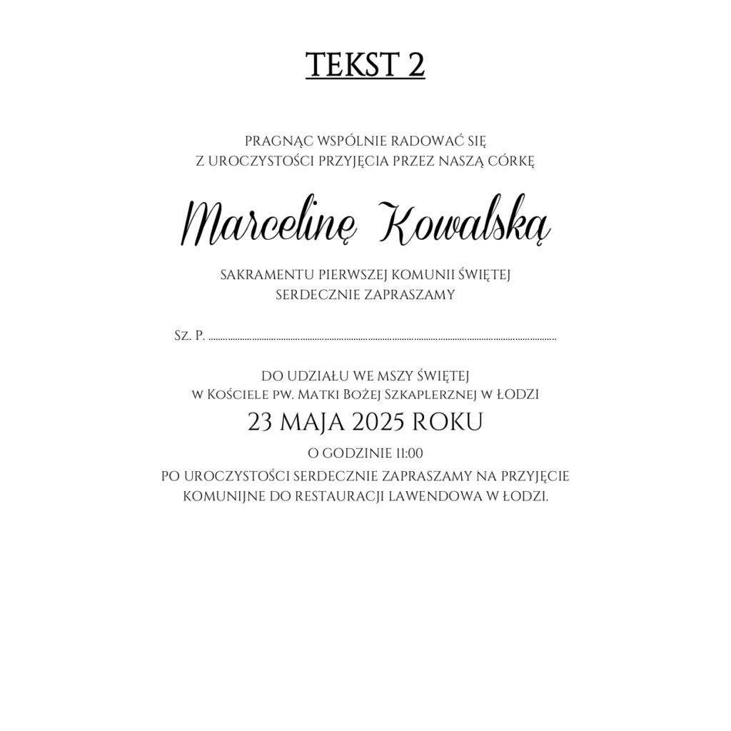 ZAPROSZENIE NA KOMUNIĘ ŚW. ZK10 – wzór