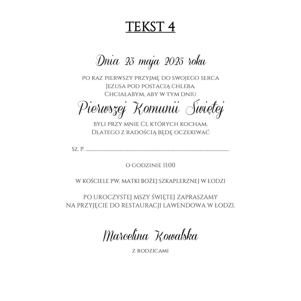 ZAPROSZENIE NA KOMUNIĘ ŚW. ZK10 – wzór