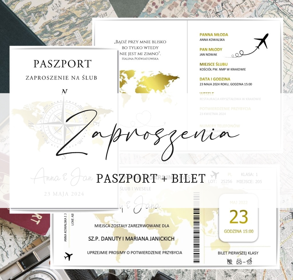 Zaproszenia paszport + bilet