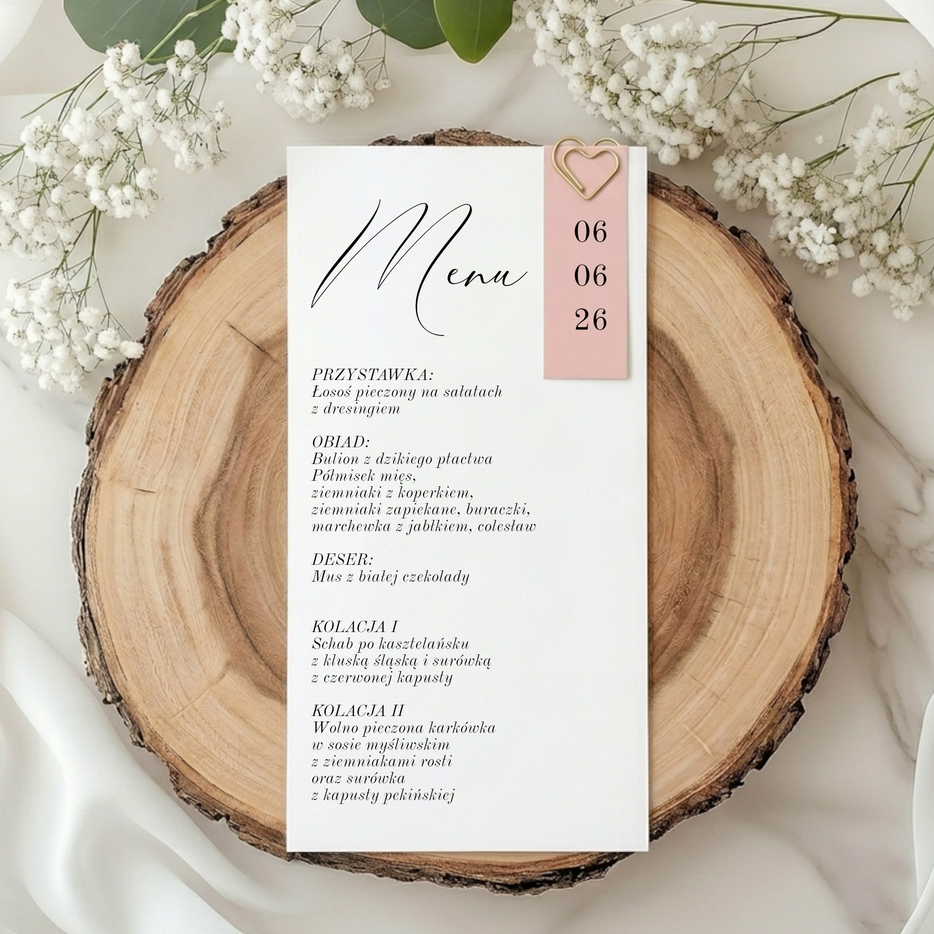 Menu jednokartkowe Pink