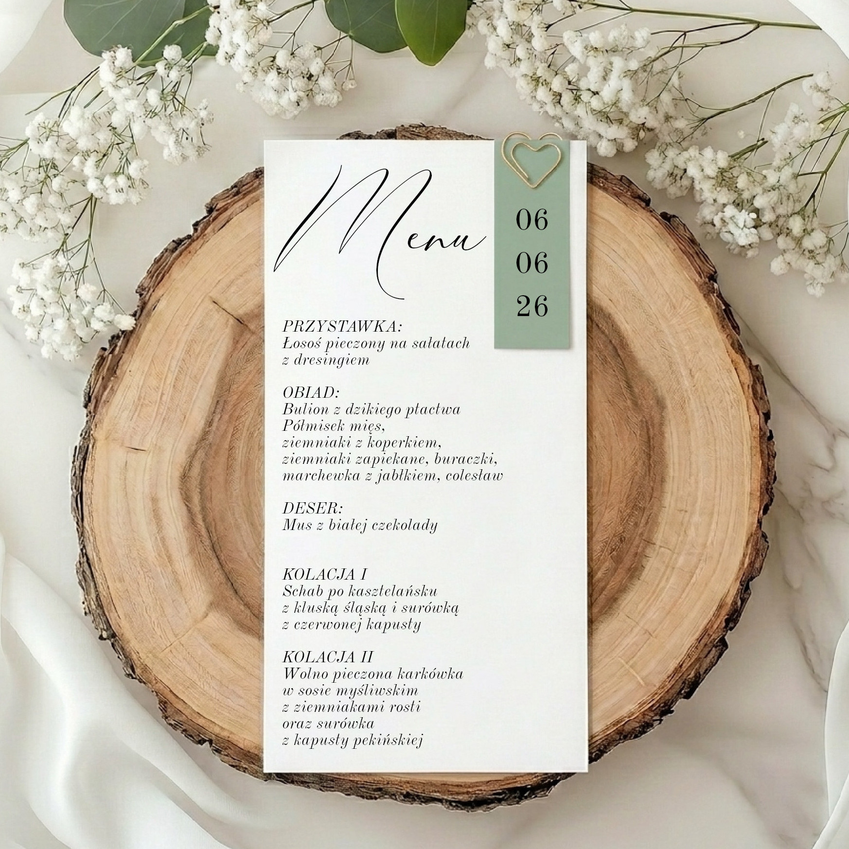 Menu jednokartkowe Matcha
