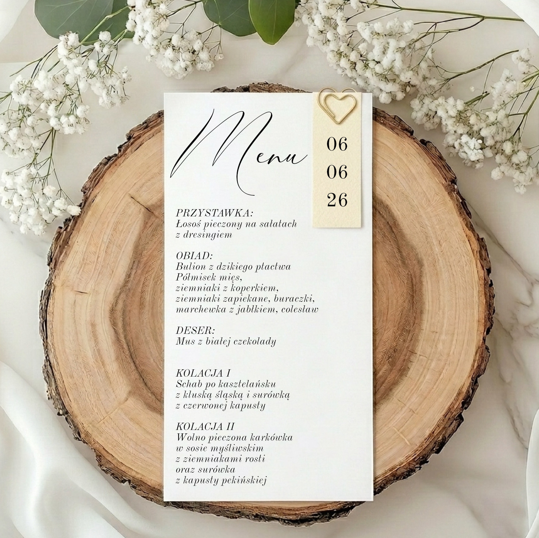 Menu jednokartkowe Vanilla