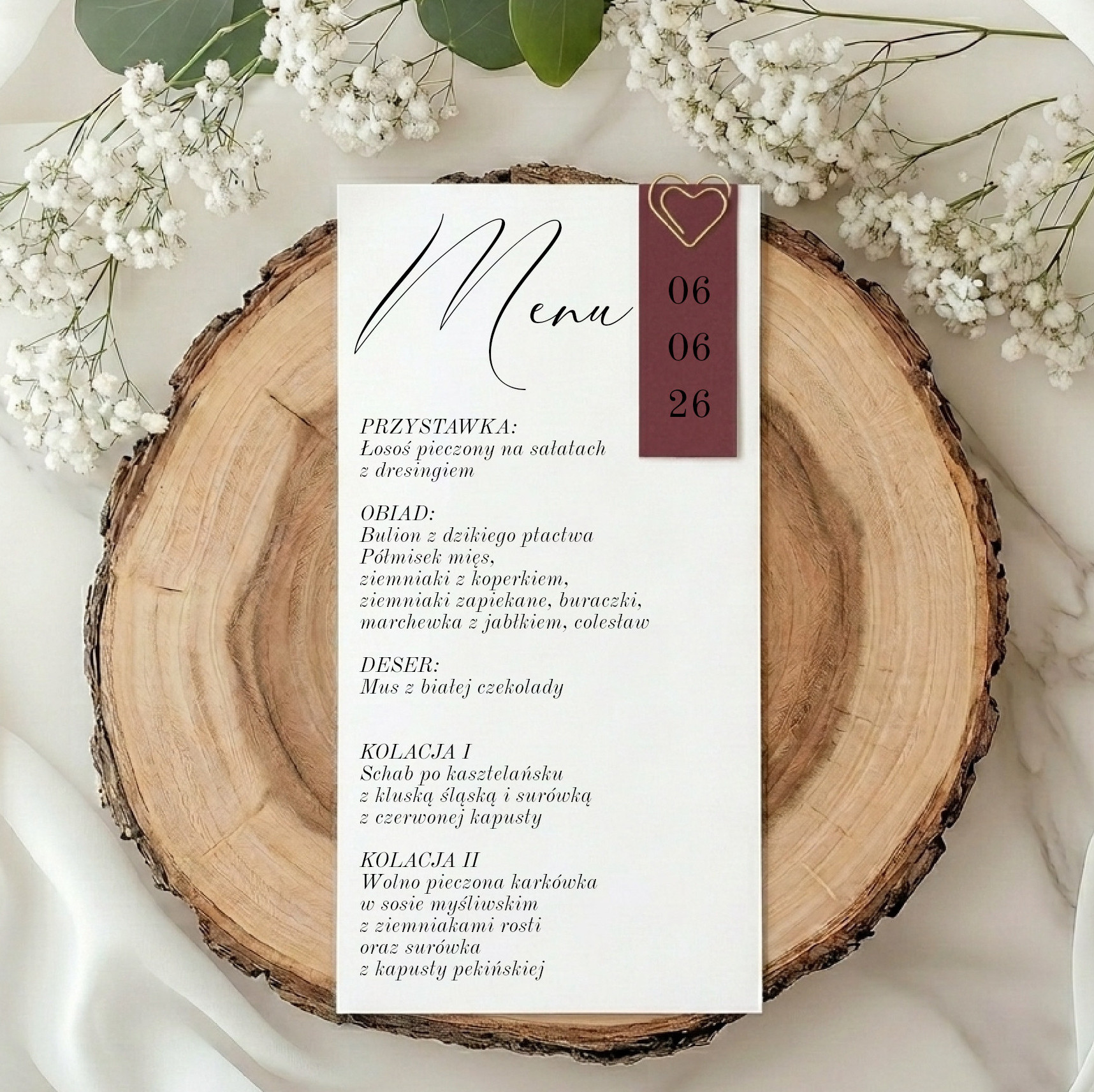 Menu jednokartkowe Wine