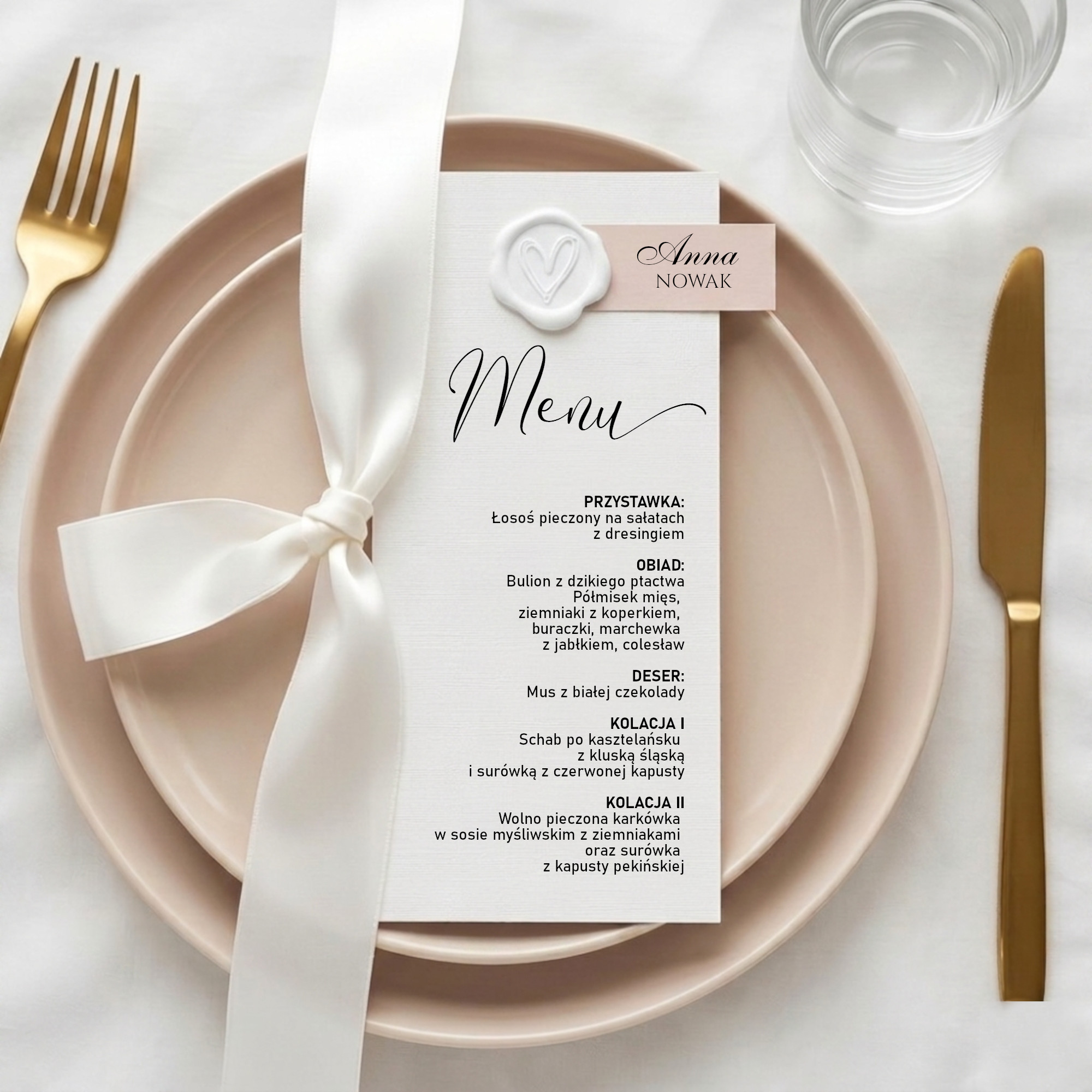 Menu biały stempel z winietką