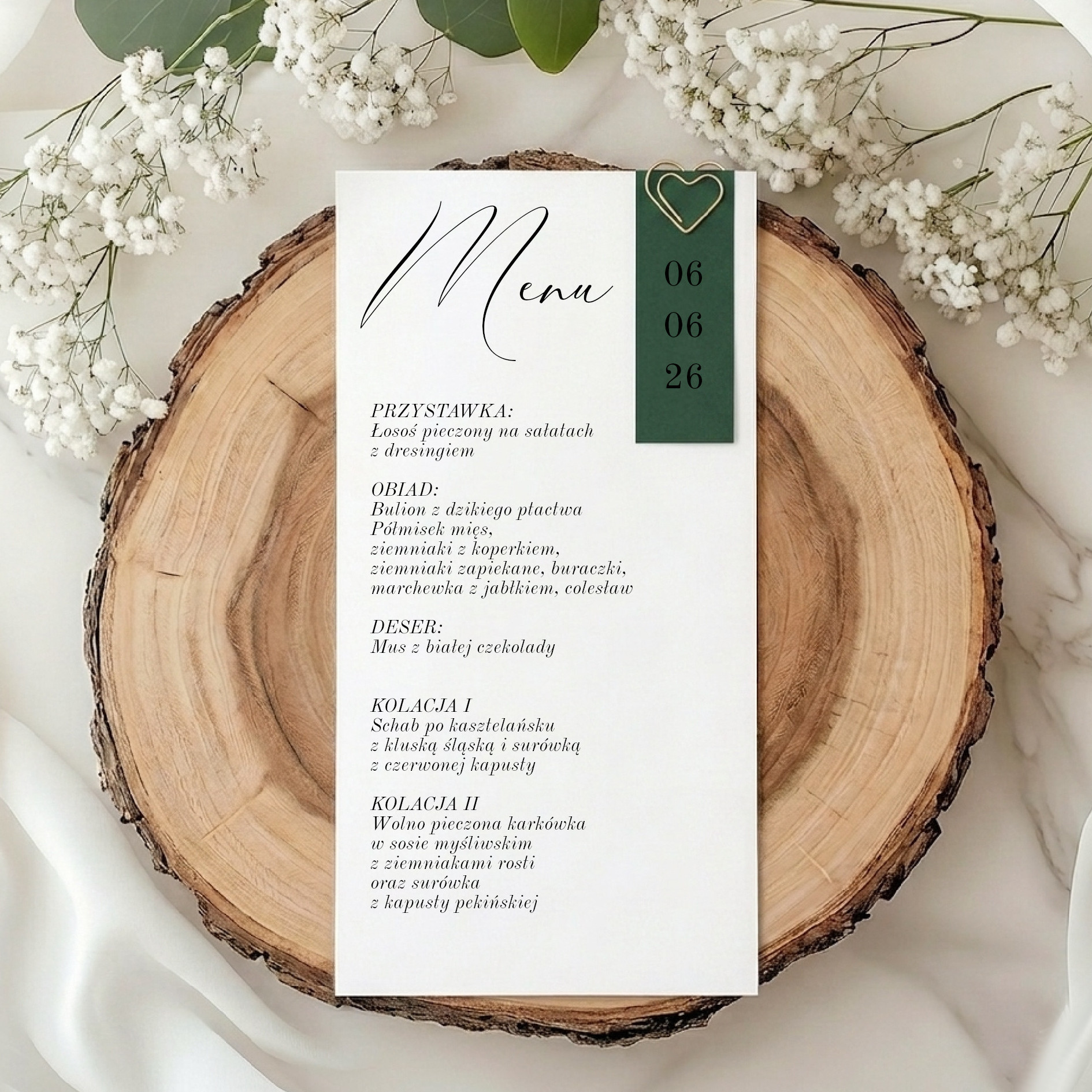 Menu jednokartkowe Moss