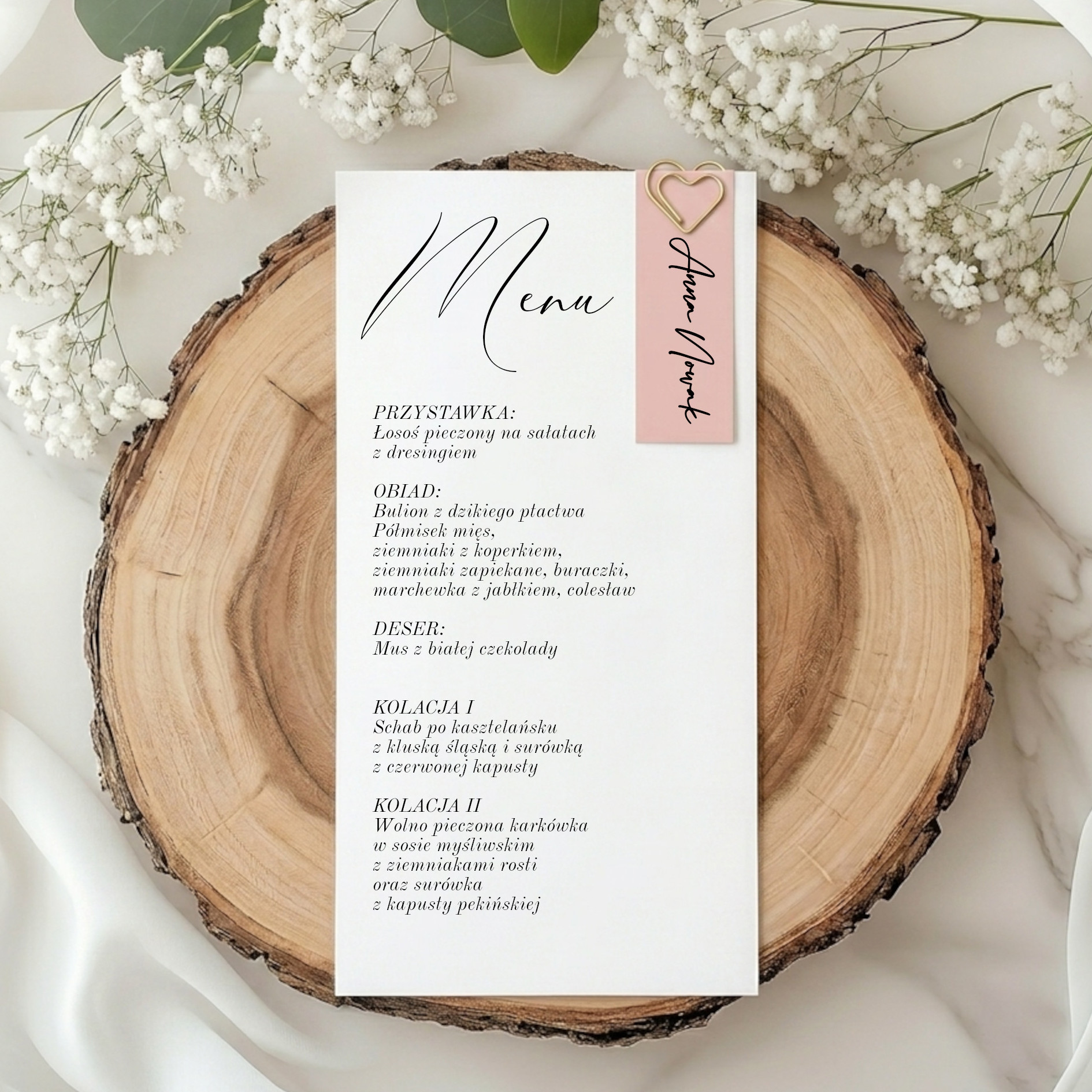 Menu z winietką Pink