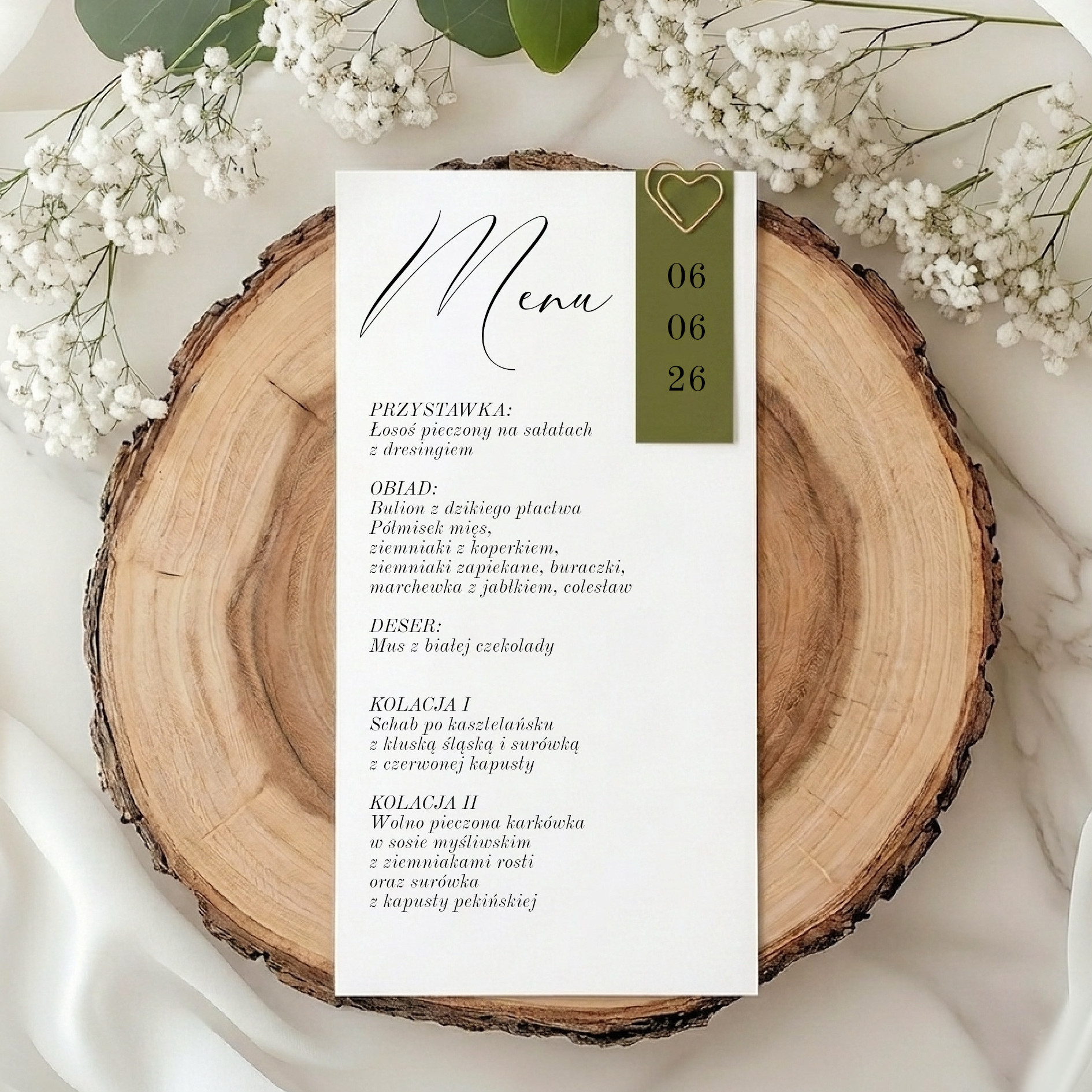 Menu jednokartkowe Olive