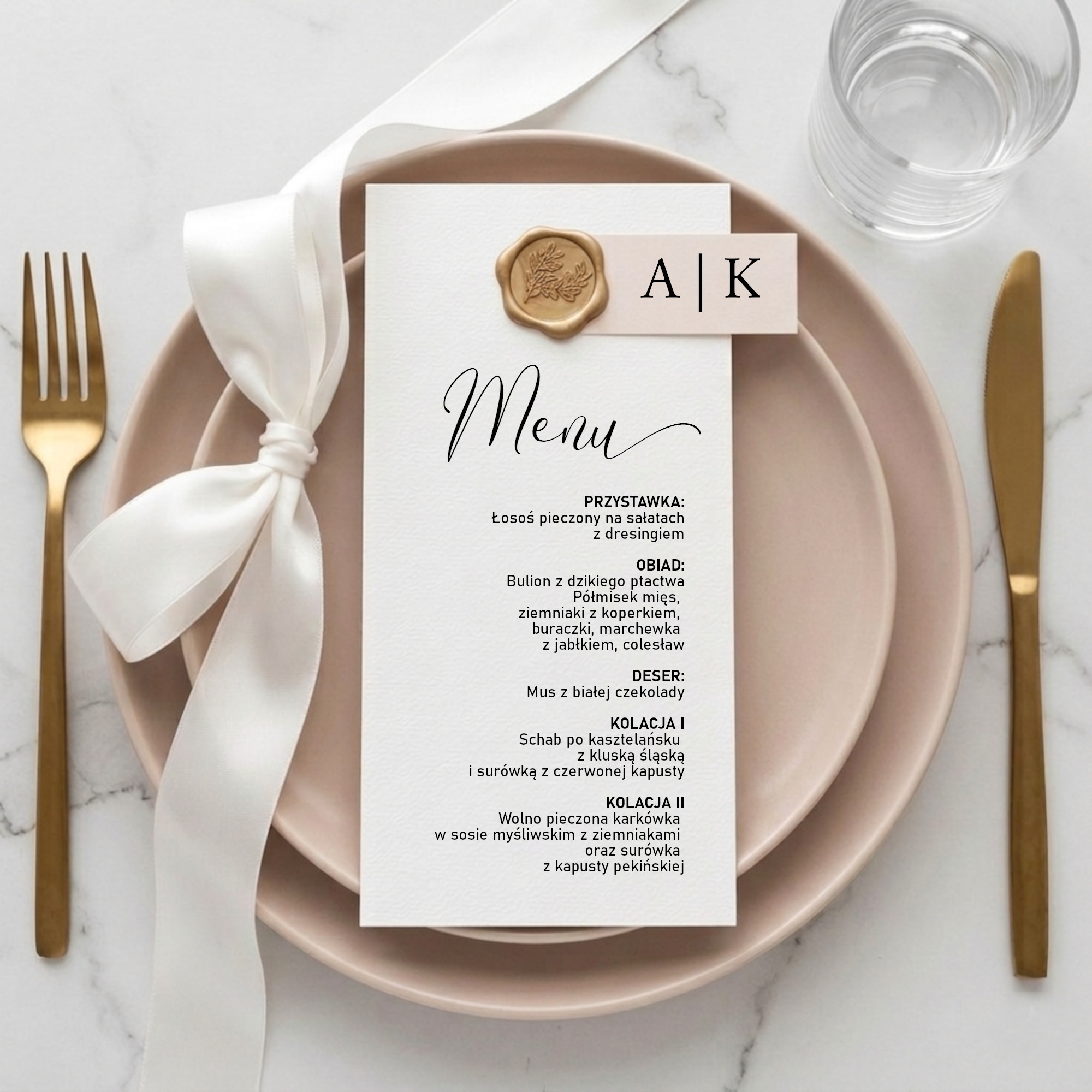 Menu inicjały z brązowym stemplem