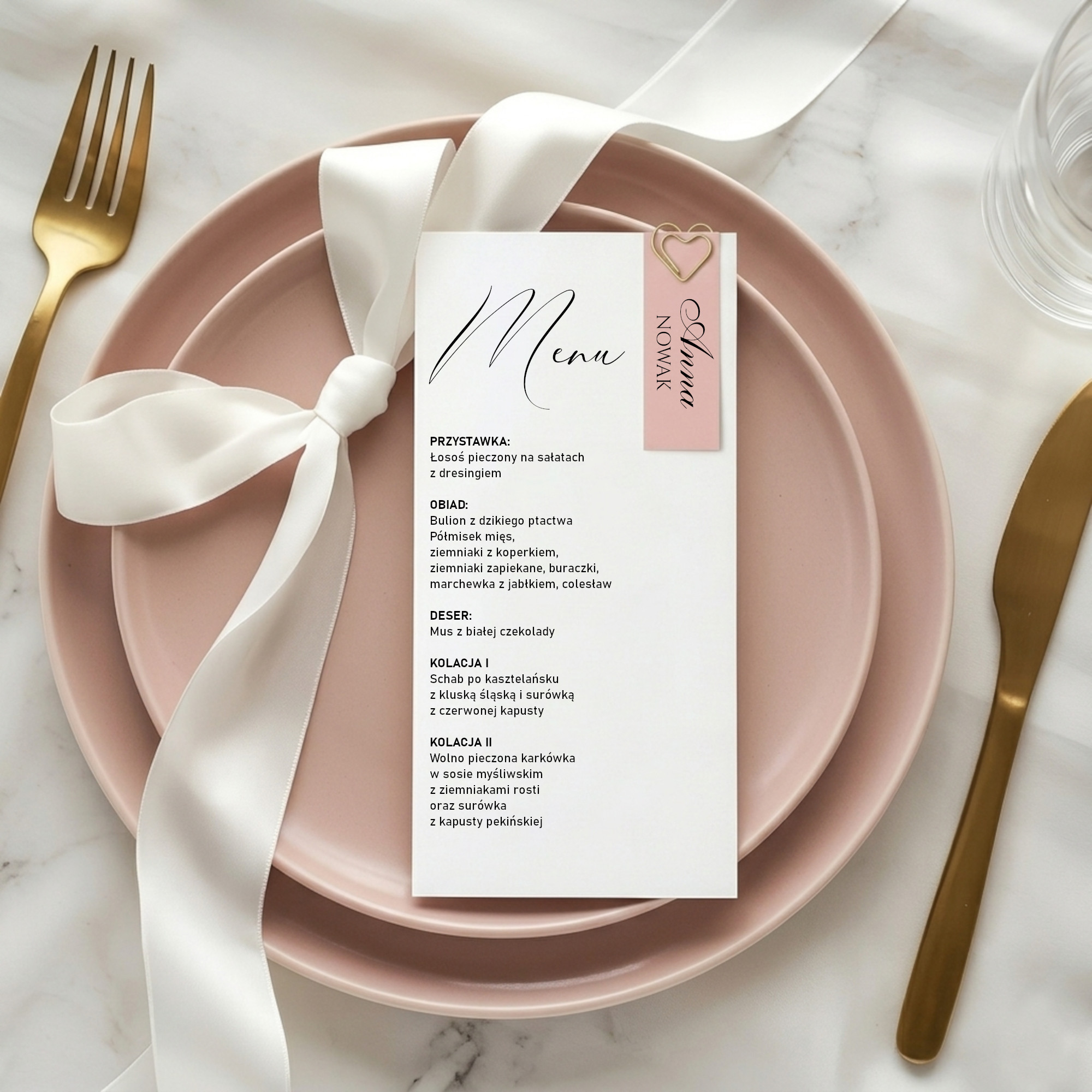 Menu spinacz serce z winietką