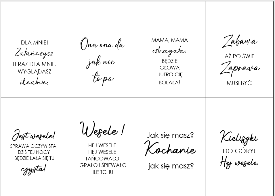 Zawieszki na wesele z tekstami piosenek 100 szt - obrazek 4